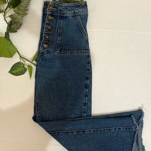 Sezane- button front jeans- gorgeous jeans with fray bottom detail